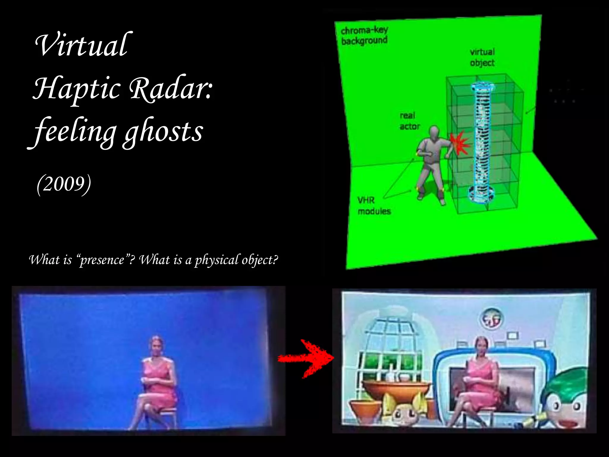 Virtual
Haptic Radar:
feeling ghosts
(2009)
What is “presence”? What is a physical object?
 