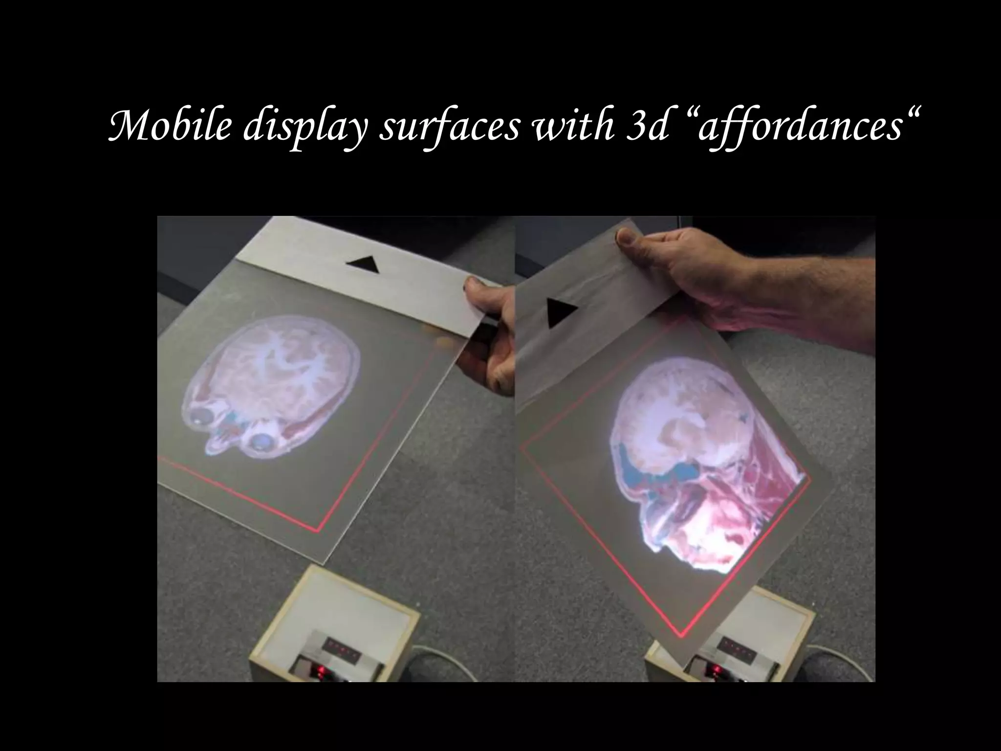 Mobile display surfaces with 3d “affordances“
 