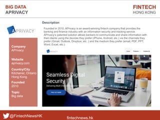 fintechnews.hk
FINTECH
HONG KONG
@FintechNewsHK
Description
Founded in 2010, APrivacy is an award-winning fintech company ...