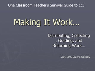 One Classroom Teacher’s Survival Guide to 1:1 Making It Work… Distributing, Collecting, Grading, and Returning Work… Sept. 2009 Leanne Rainbow 