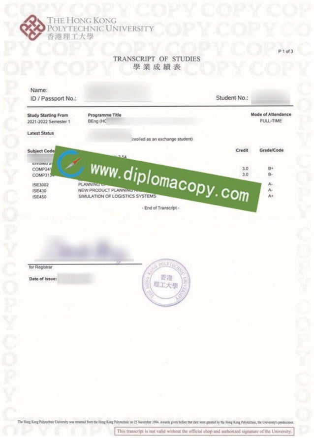 Hong Kong Polytechnic University transcript | PDF