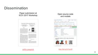 Dissemination
Paper submission at
ICCV 2017 Workshop
Open source code
and models
arXiv preprint http://bit.ly/2rYavXf
26
 