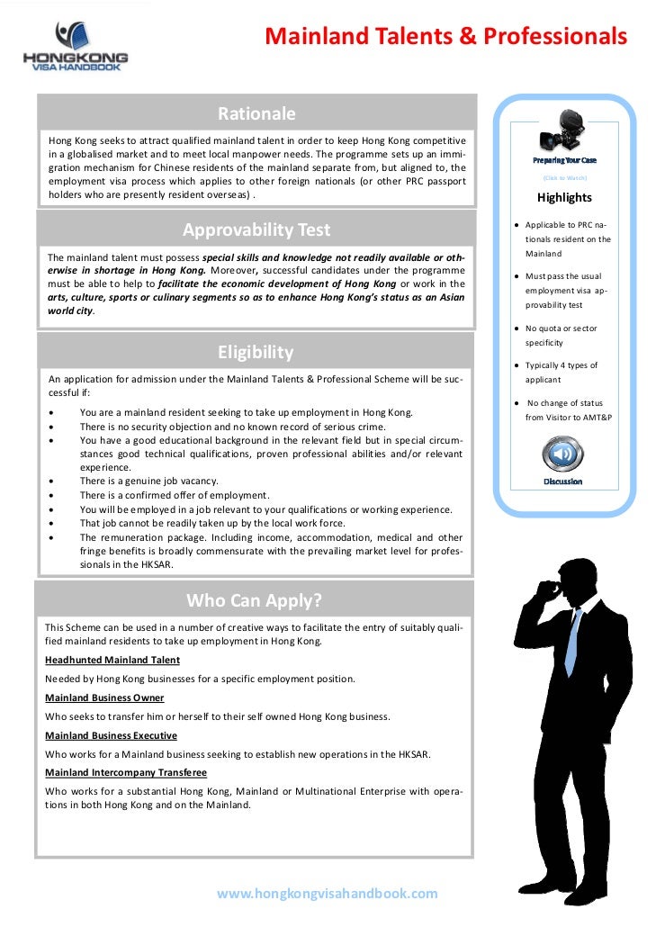 employment mainland visa Talents Hong Visa of Admission Mainland Factsheet Kong