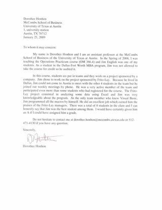 Recommendation letter from Professor Honhon