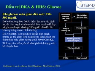Điều trị DKA & HHS: Glucose
Khi glucose máu giảm đến mức 250-
300 mg/dL
Đối với trường hợp DKA, thêm dextron vào dịch
truy...