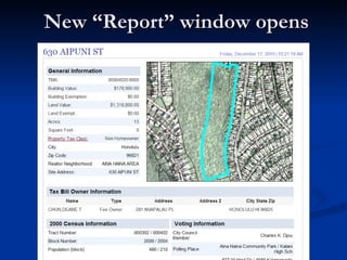 New “Report” window opens 