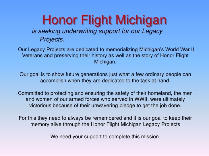 Honor Flight Michigan Legacy Support