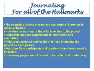 LeadershipReflect on, share, anduse other leadership           experiences to benefit your projectHost leadership developmentseminars, workshopsPromote offering a leadershipdevelopment course for creditAttend programs offered through your student affairsoffice