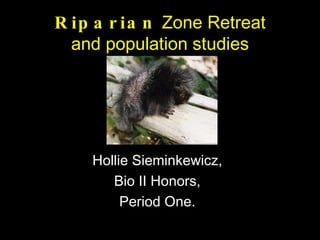 Riparian  Zone Retreat and population studies Hollie Sieminkewicz, Bio II Honors, Period One. 