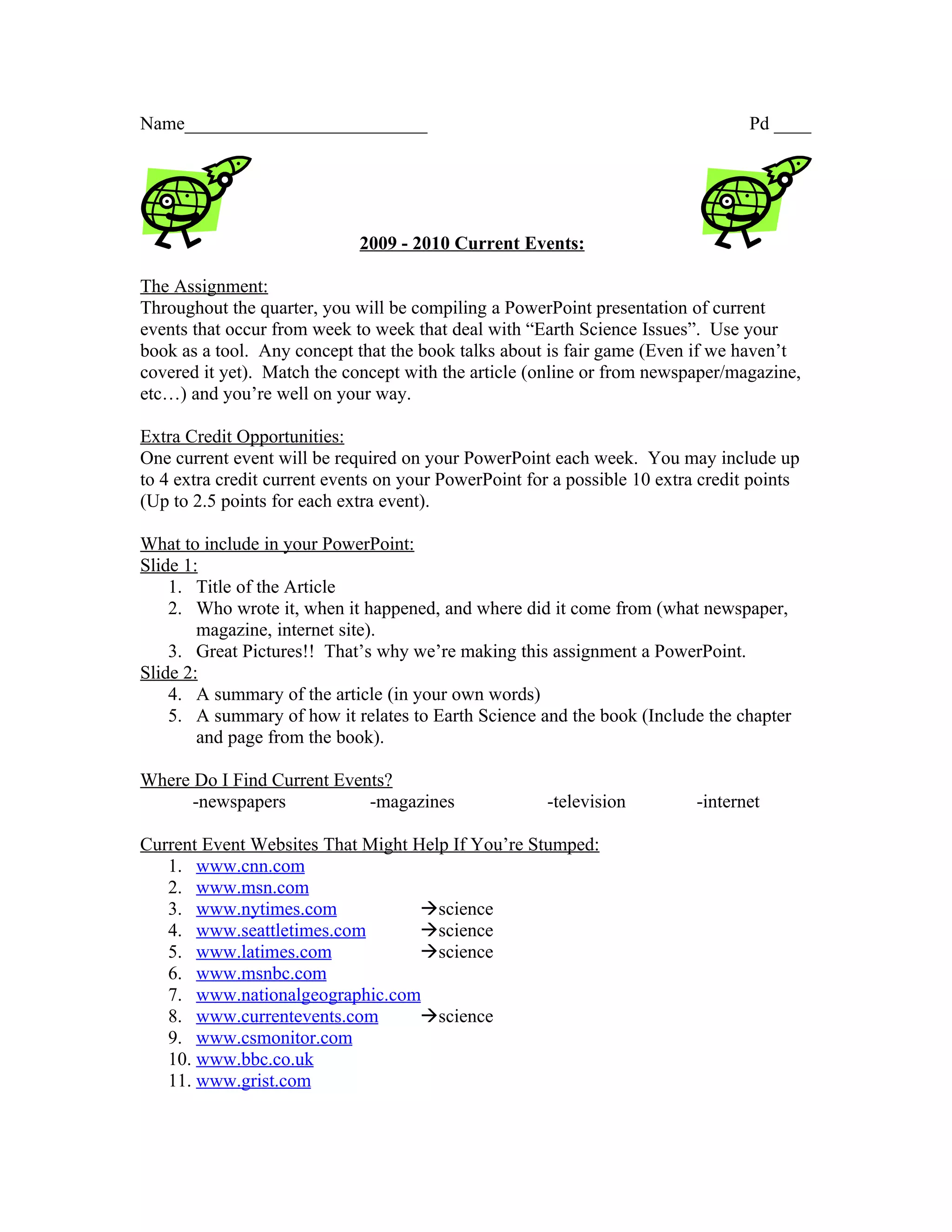 Honors Earth Science Current Events PDF