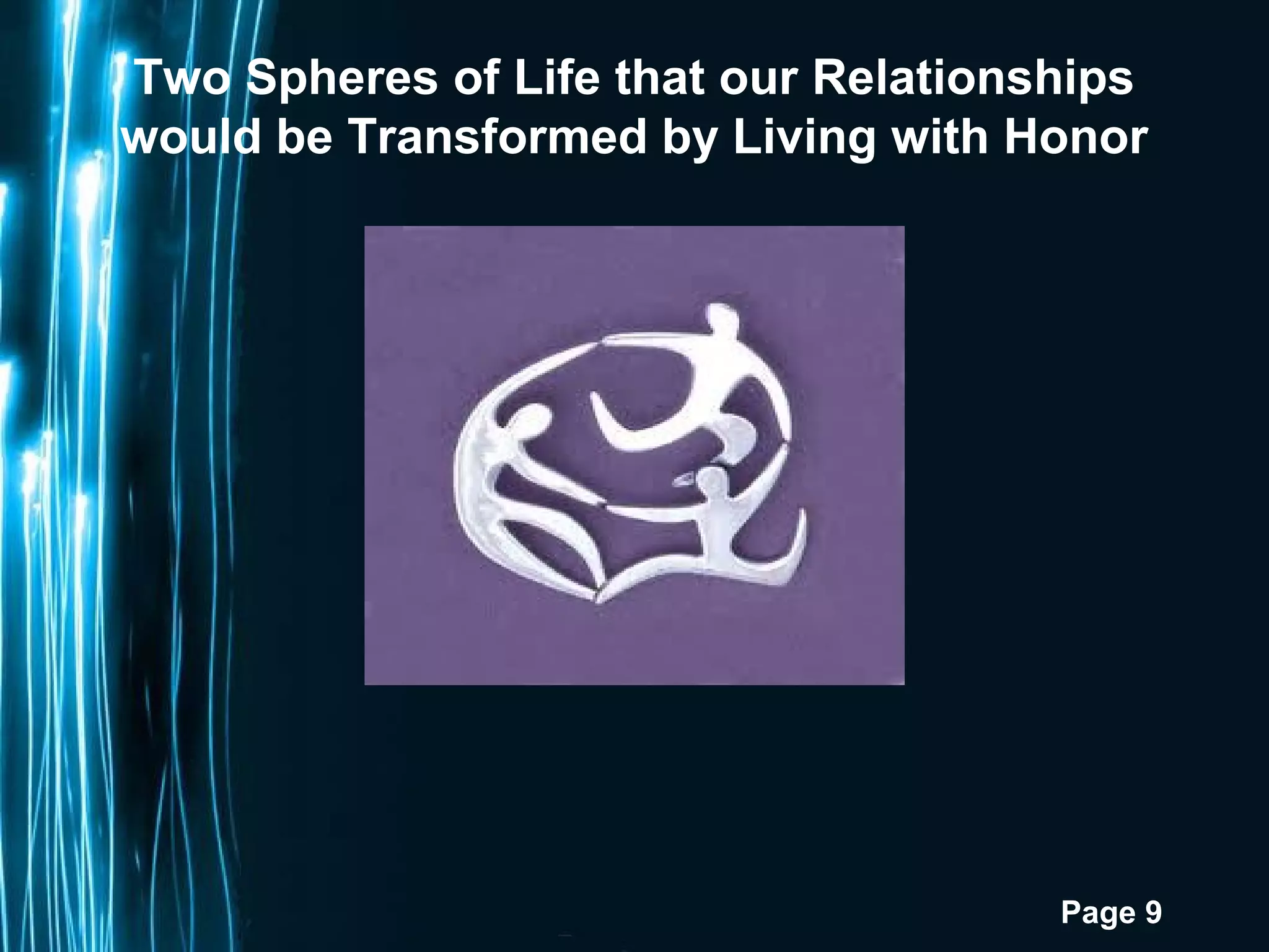 Page 9
Two Spheres of Life that our Relationships
would be Transformed by Living with Honor
 