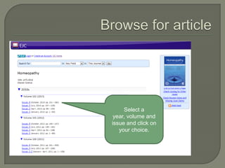 Select a
year, volume and
issue and click on
your choice.

 