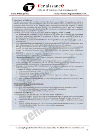 B.Com 1st Sem. (Hons.) Subject- Business Regulatory Framework
45, Anurag Nagar, Behind Press Complex, Indore (M.P.) Ph.: 4262100, www.rccmindore.com
41
 