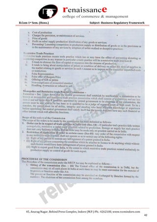 B.Com 1st Sem. (Hons.) Subject- Business Regulatory Framework
45, Anurag Nagar, Behind Press Complex, Indore (M.P.) Ph.: 4262100, www.rccmindore.com
42
 