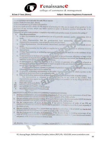 B.Com 1st Sem. (Hons.) Subject- Business Regulatory Framework
45, Anurag Nagar, Behind Press Complex, Indore (M.P.) Ph.: 4262100, www.rccmindore.com
44
 