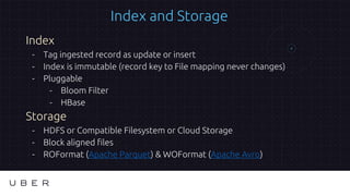 Index and Storage
Index
- Tag ingested record as update or insert
- Index is immutable (record key to File mapping never c...