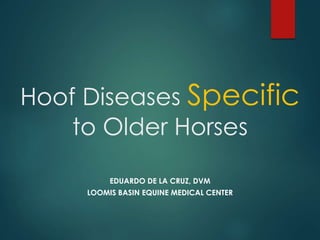 Hoof Diseases Specific
to Older Horses
EDUARDO DE LA CRUZ, DVM
LOOMIS BASIN EQUINE MEDICAL CENTER
 