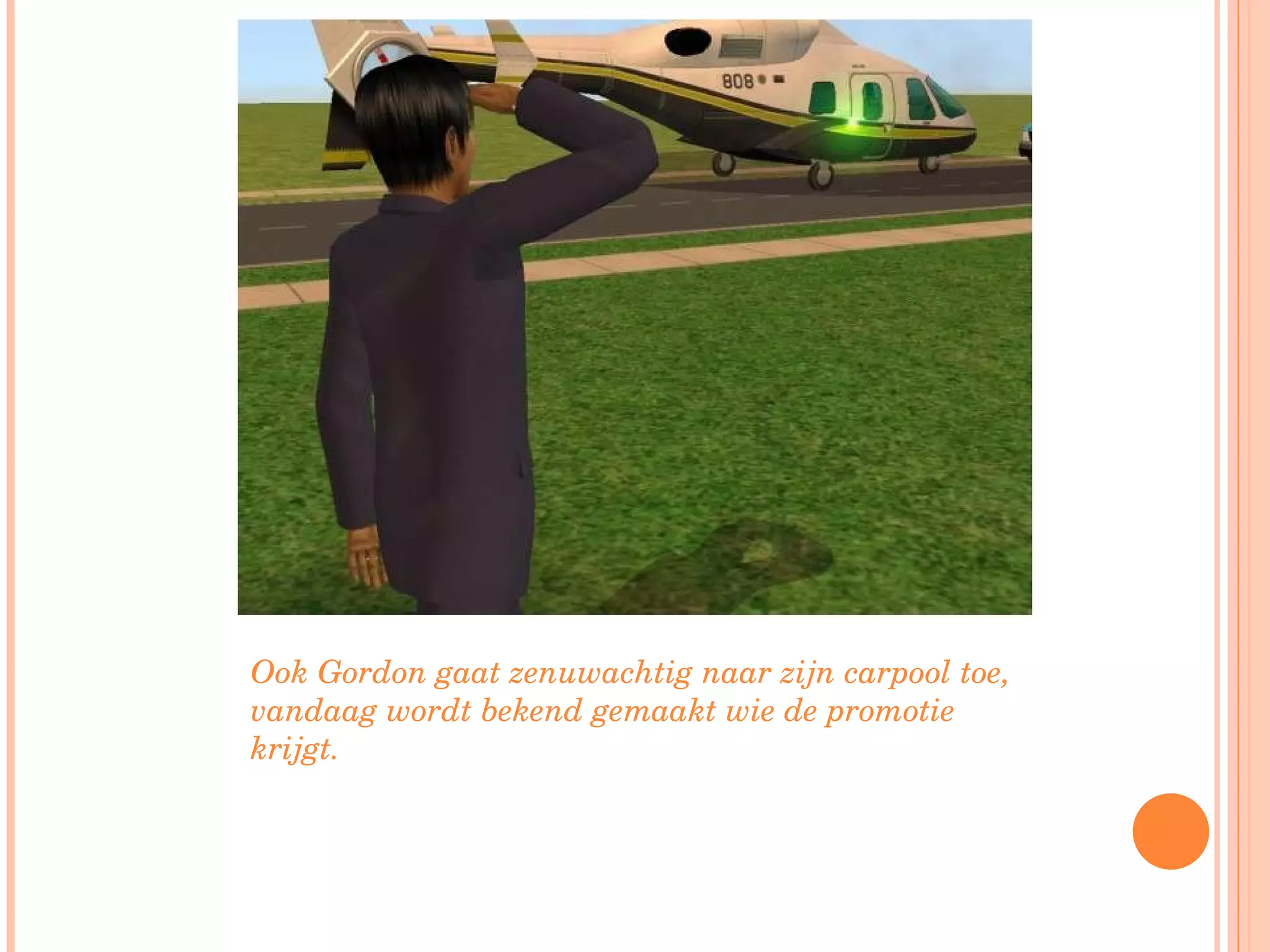 Ook Gordon gaat zenuwachtig naar zijn carpool toe, vandaag wordt bekend gemaakt wie de promotie krijgt. 