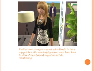 Eveline voelt de ogen van het schoolhoofd in haar rug prikken, die man loopt gewoon naar haar kont te staren! Beschaamd begint ze met de rondleiding. 