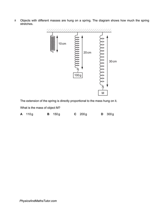 Hooke s law multiple choice qp pdf