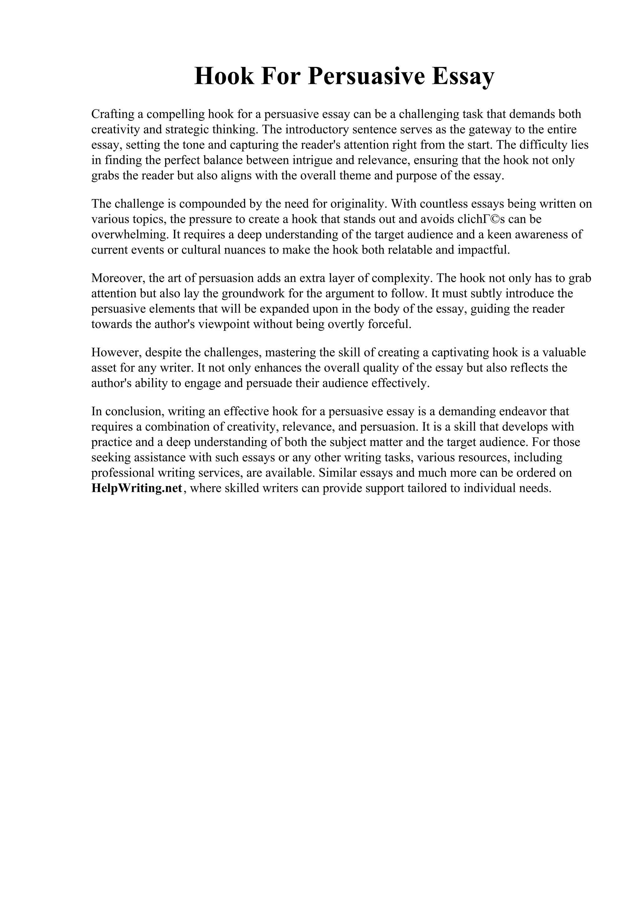 Hook For Persuasive Essay | PDF