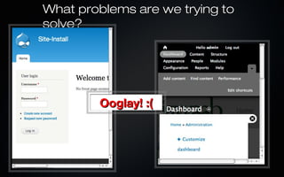 What problems are we trying to
solve?




        Ooglay! :(
 