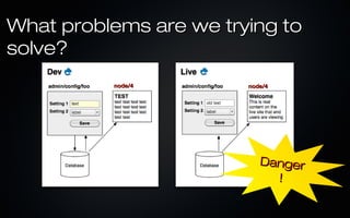 What problems are we trying to
solve?
          node/4        node/4




                           Danger
                             !
 