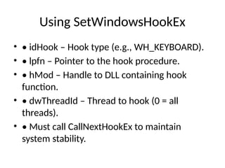 In-Depth Analysis of Hook Injection Techniques in Windows Malware | PPTX