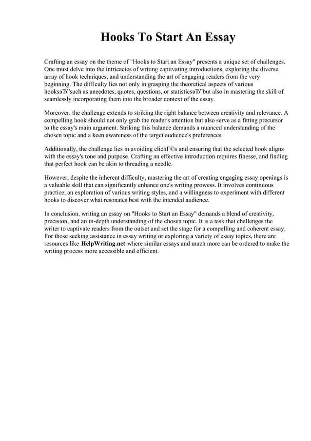 Hooks To Start An Essay.pdf | Screenwriting | Content Production
