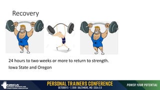 Recovery
24 hours to two weeks or more to return to strength.
Iowa State and Oregon
 