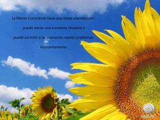 La Mente Consciente tiene que hacer una eleccion: puede iniciar una incesante limpieza o  puede permitir a las memorias repetir problemas incesantemente. 