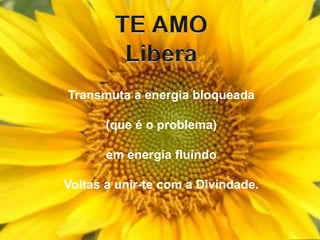 Transmuta a energia bloqueada
(que é o problema)
em energia fluindo
Voltas a unir-te com a Divindade.
 