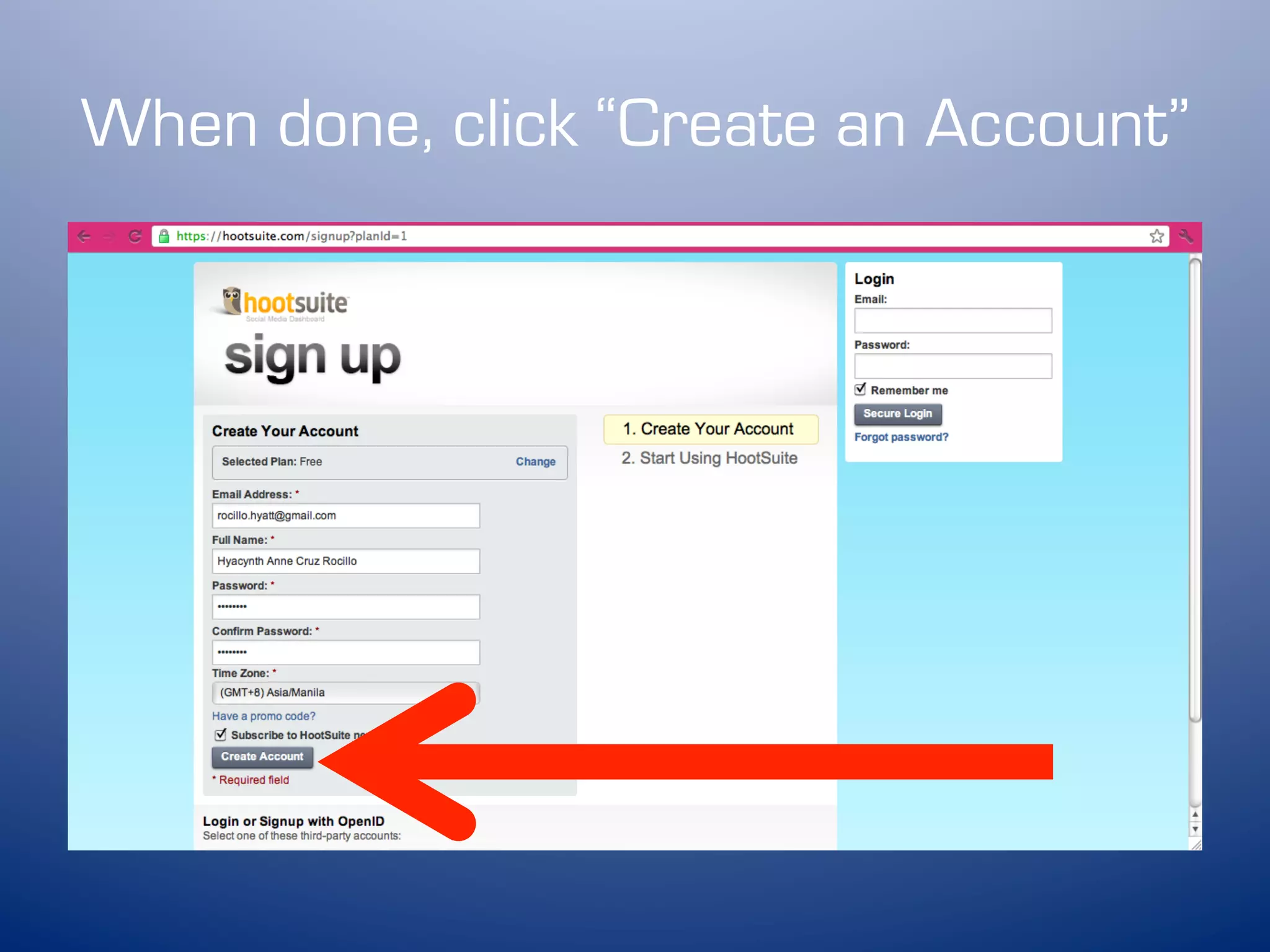 When done, click “Create an Account”
 