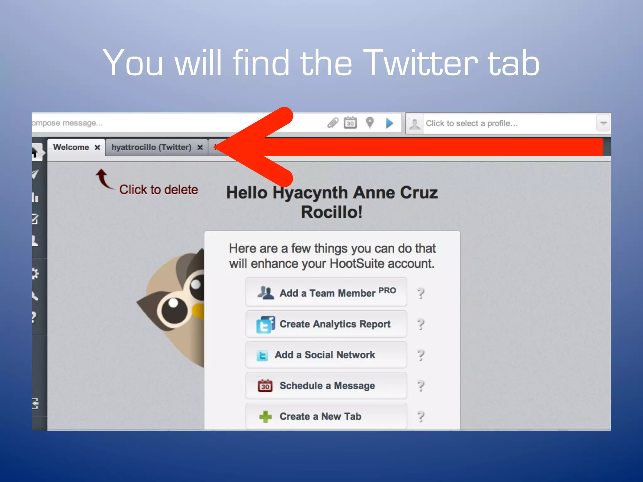 You will find the Twitter tab
 