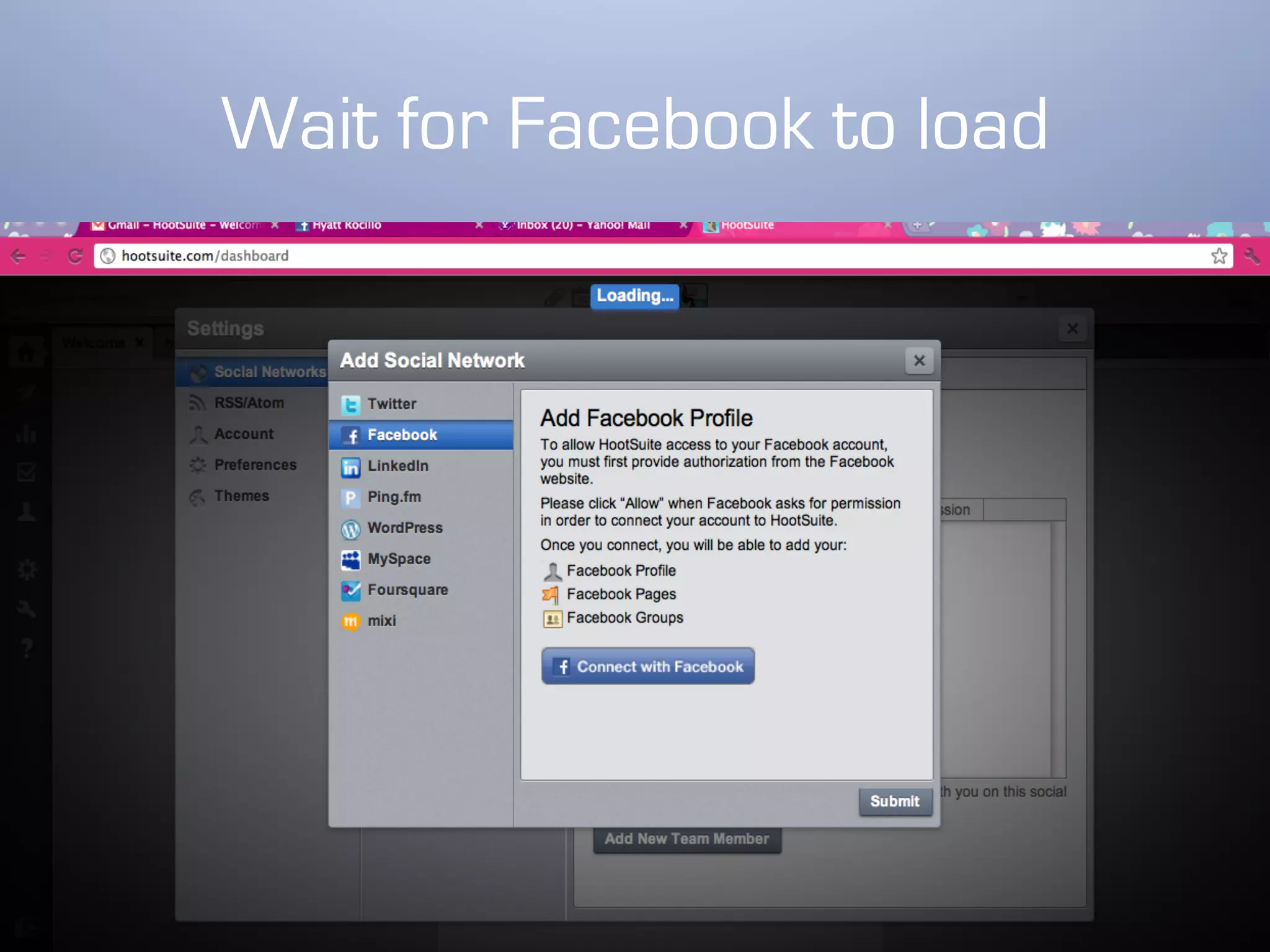 Wait for Facebook to load
 