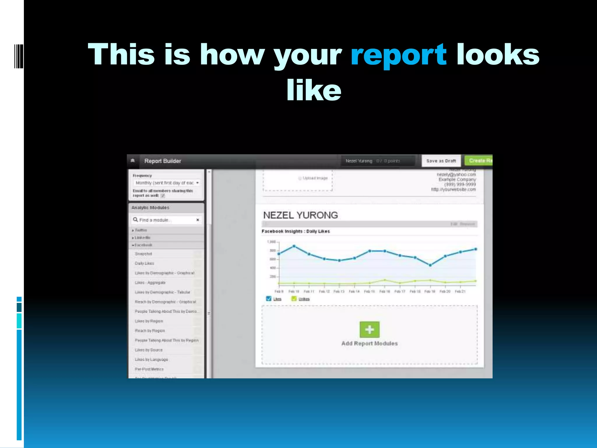 This is how your report looks
like
 