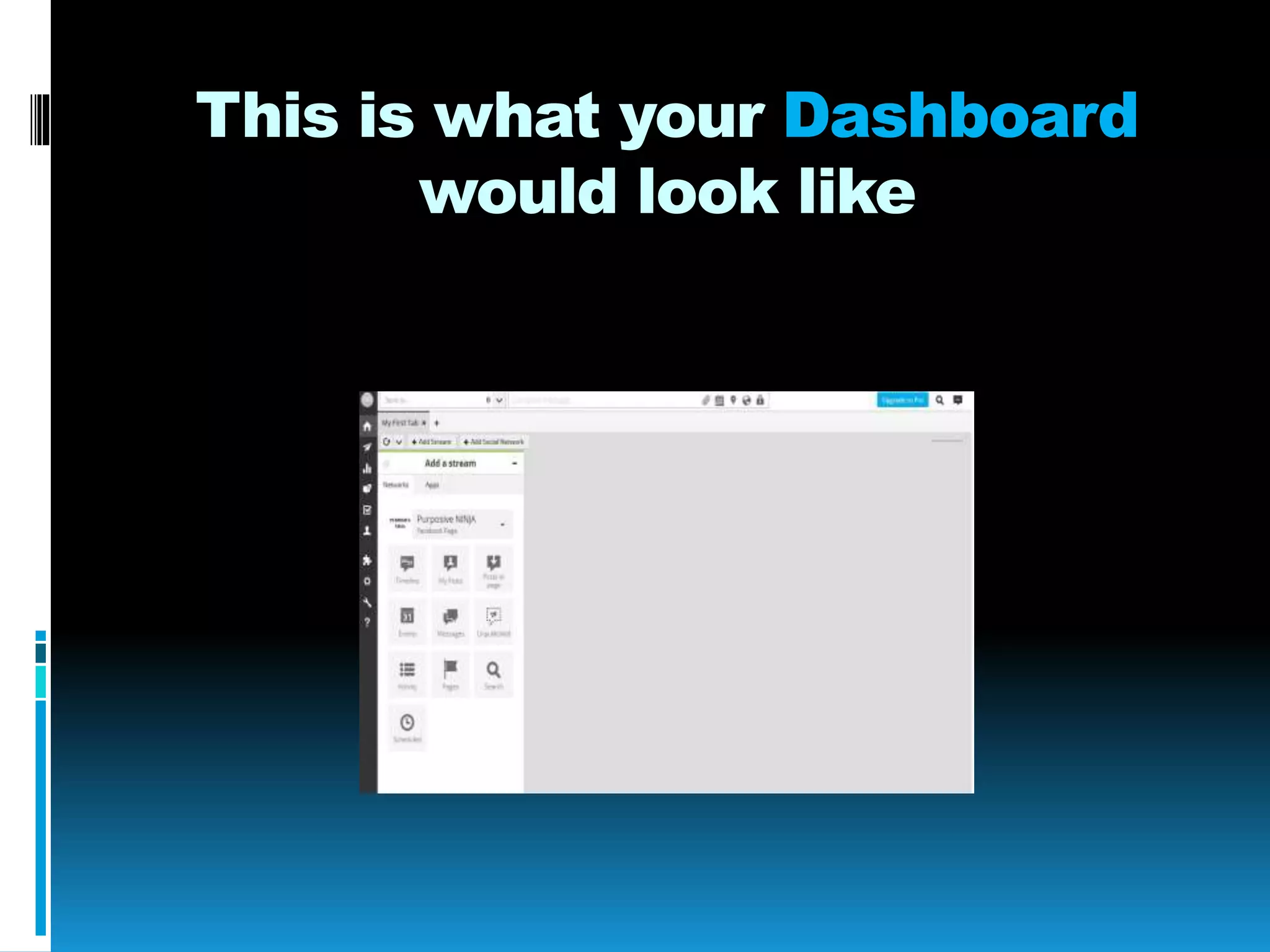 This is what your Dashboard
would look like
 