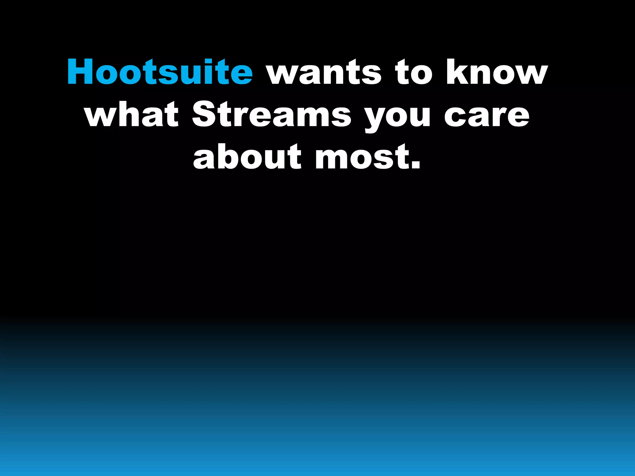 Hootsuite wants to know
what Streams you care
about most.
 