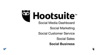 Social Marketing
Social Customer Service
Social Sales
Social Media Dashboard
Social Business
 