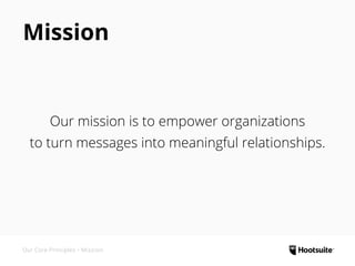 Our mission is to empower organizations
to turn messages into meaningful relationships.
Mission
Our Core Principles • Mission
 