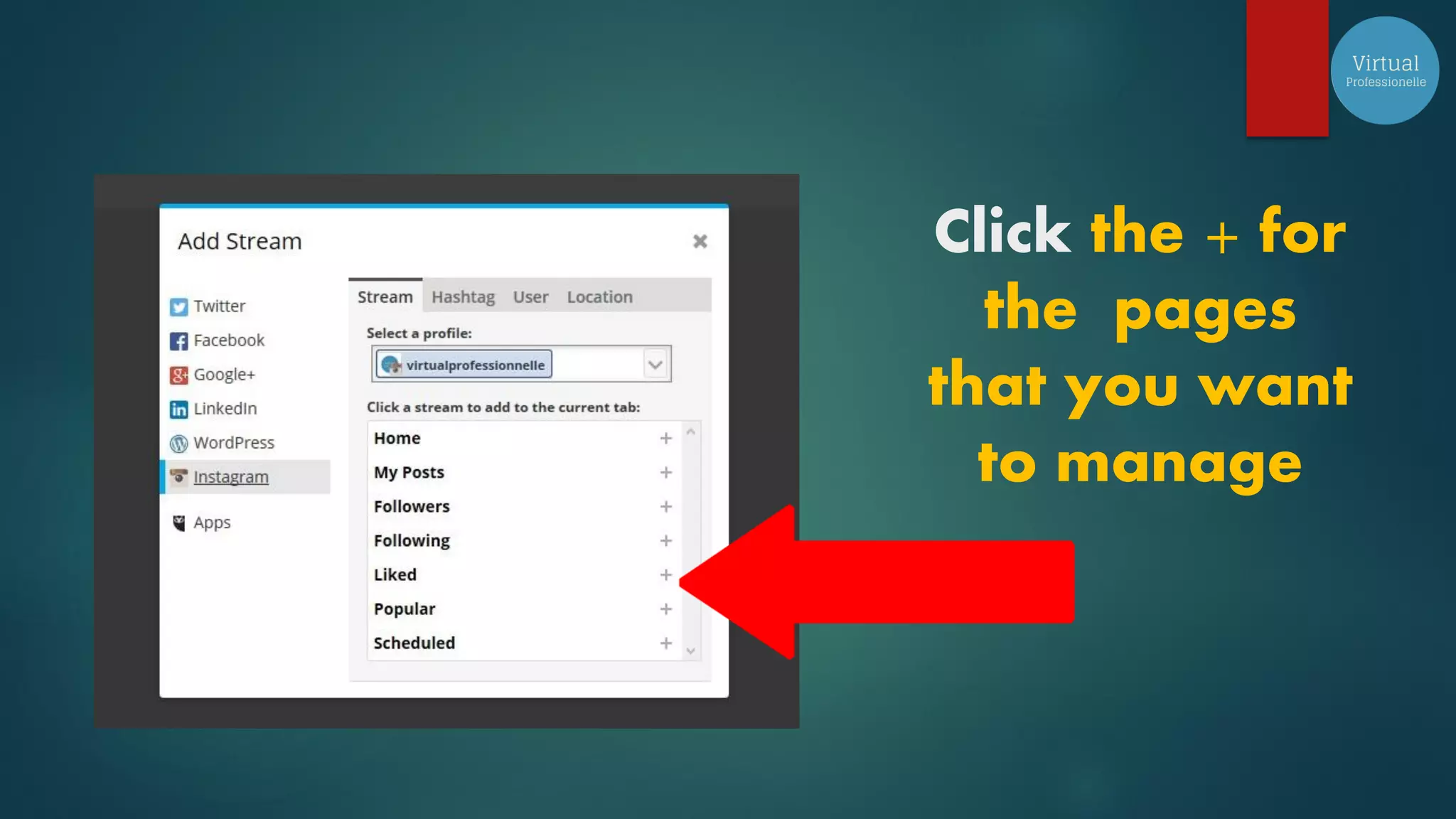 Click the + for
the pages
that you want
to manage
 