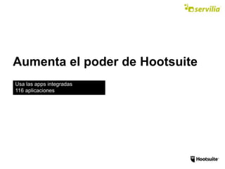 Aumenta el poder de Hootsuite
Usa las apps integradas
116 aplicaciones
 