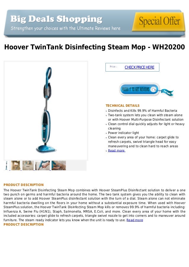 Hoover twin tank disinfecting steam mop wh20200