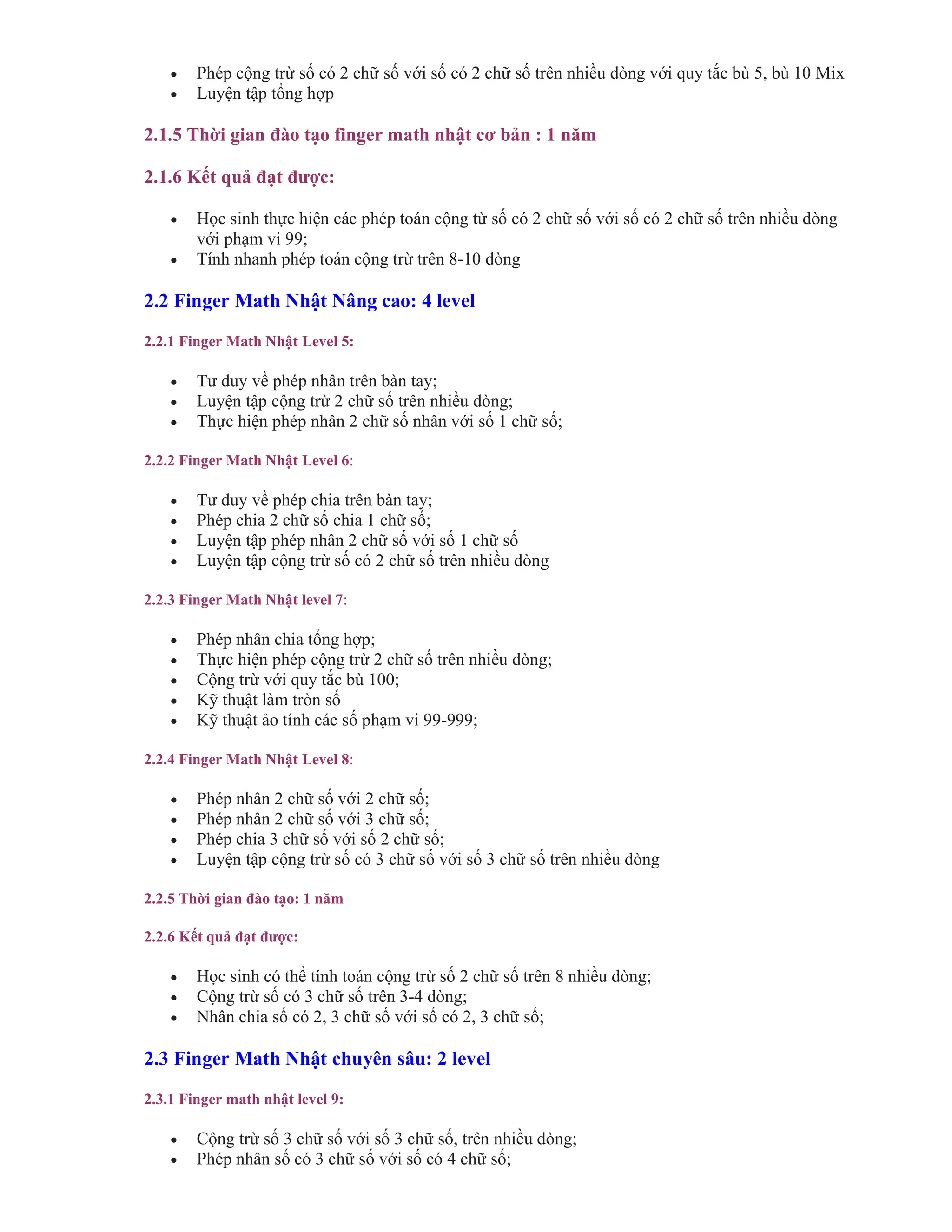 Hợp tác chương trình toán tư duy Finger Math Nhật 10 cấp độ | PDF