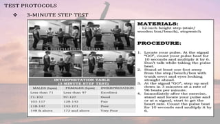 TEST PROTOCOLS
 3-MINUTE STEP TEST
 