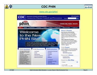 9/17/2007 Health Information Model Standards - by Jason Siegel of Atlas Development Corp Page 33
CDC PHIN
www.cdc.gov/phin/
 