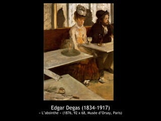 Edgar Degas (1834-1917)
« L’absinthe » (1876, 92 x 68, Musée d’Orsay, Paris)
 