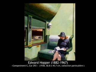 Edward Hopper (1882-1967)
«Compartment C, Car 293 » (1938, 50.8 x 45.7 cm, collection particulière )
 