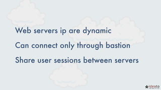 Web servers ip are dynamic
Can connect only through bastion
Share user sessions between servers
 