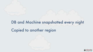 DB and Machine snapshotted every night
Copied to another region
 